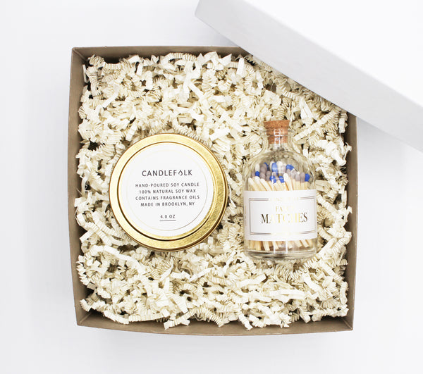 Gold Travel Candle &amp; Matches Gift Set